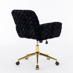 Office Chair, Artificial Rabbit Hair Home Office Chair With Metal Base, Adjustable Desk Chair Swivel Office Chair, Vanity Chair