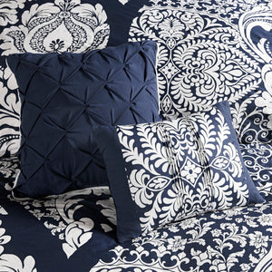 7 Piece Cotton Printed Comforter Set - Indigo - Cal King