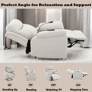Chriki Beige Fabric Power Recliner with Lift, Heating, and Massage
