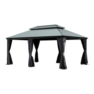 12'x18' Hardtop Gazebo with Resin Roof, Curtains, and Mosquito Netting