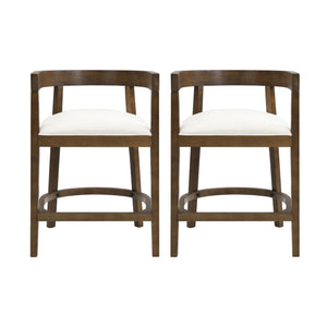 Modern Rubberwood Counter Stool Set With Upholstered Seats