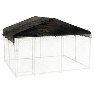 Lucky Dog 10' x 10' Chain Link Dog Kennel (2 Pack) & Waterproof Roof Cover