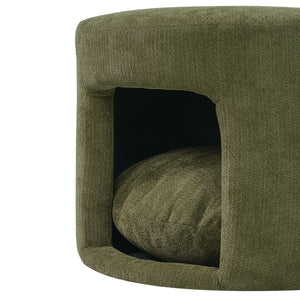 Green Pet Friendly Ottoman with Removable Pet Cushion and Hidden Pet Nook