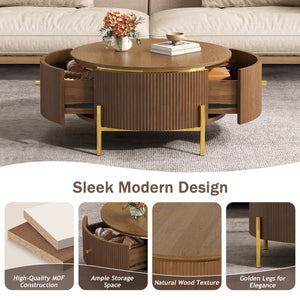 Modern Round Coffee Table with 2 Large Drawers Storage Accent Table