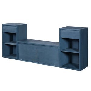 Entryway Storage Bench With Cushion, Drawers & Open Shelves