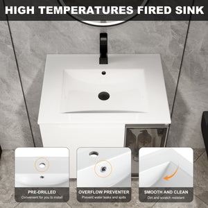 24" Wall-Mounted Bathroom Vanity With Ceramic Sink