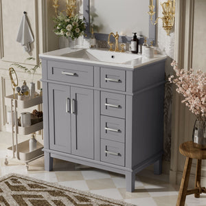 Modern Bathroom Vanity With Sink, Storage Cabinet, Soft Close Doors, Deep & Standard Drawers