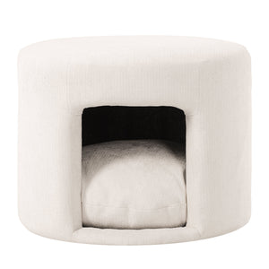 Beige Pet-Friendly Ottoman with Removable Pet Cushion and Hidden Nook