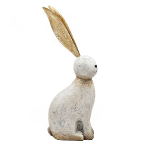 White Magnesium Rabbit Figurine with Gold Iron Ears