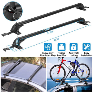 2PCS Universal 110cm/43-inch Car Roof Rack Cross Bar w/ Anti-Theft Lock Adjustable Window Frame for bike kayak cargo luggage