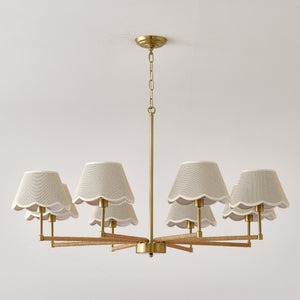 8-Light Rope and Fabric Shade Gold Chandelier