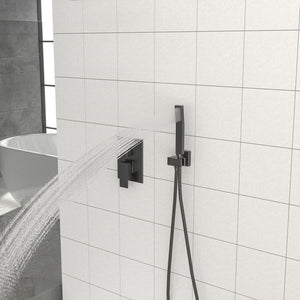 Dual Shower Head 10" Ceiling Mount Square Shower System With Rough In Valve - Matte Black
