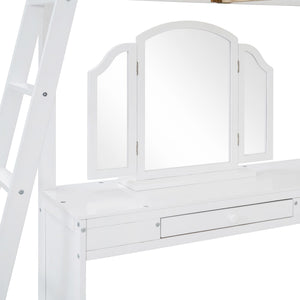 Loft Bed With Drawers, Cabinet, Shelves With Desk