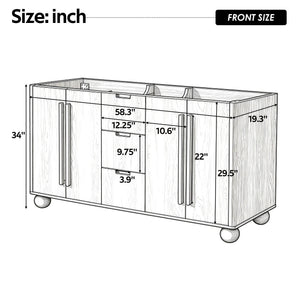 58.3" Bathroom Vanity Cabinet With 3 Drawers & 4 Doors