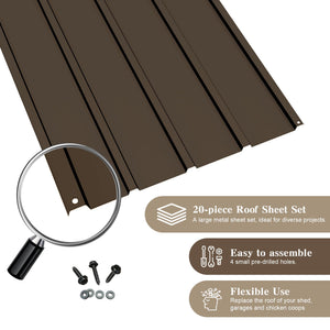 20 Pcs Metal Roofing Panels, Galvanized Steel, Waterproof, Heavy Duty
