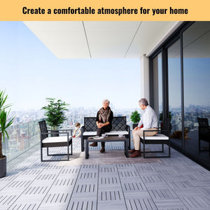 Interlocking Deck Tiles Striped Pattern Waterproof Brown