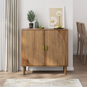 Buffet Cabinet With Line Groove Design, Sideboard Buffet Cabinet With Storage, Multifunctional Accent Cabinet For Living Room, Entryway, Hallway, Office, Kitchen - Brown