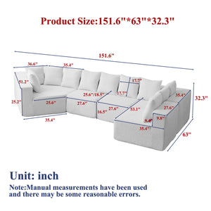 151.6-Inch Extra-Large L-Shaped Chenille Sectional Sofa