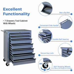 Rolling Metal Tool Chest with 7 Drawers, 20" Steel Cabinet