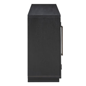 4-Door Large Storage Sideboard Buffet Cabinet with Glass Doors Arched Cabinet (Black)