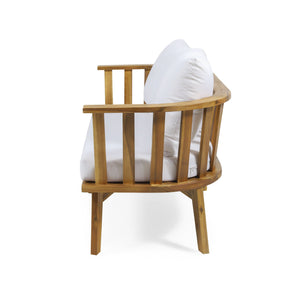 Outdoor Wooden Loveseat with Cushions - White/Teak
