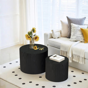 Nesting Coffee Table Set of 2, Modern Round Wood Side Tables