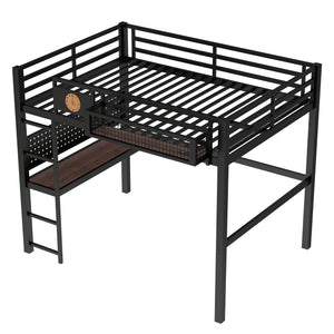 Full Size Loft Bed Frame with Desk and Charging Port