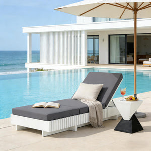 White Acacia Solid Wood Outdoor Chaise Lounge