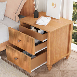Modern Fluted Nightstand With 3 Drawers