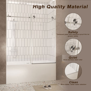 Frameless Shower Door, Smooth Sliding Tracks