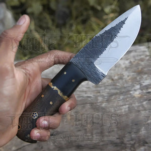 10” Custom Hand Forged Carbon Steel Full Tang Skinner Knife - Wood & Horn Handle