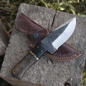 10” Custom Hand Forged Carbon Steel Full Tang Skinner Knife - Wood & Horn Handle