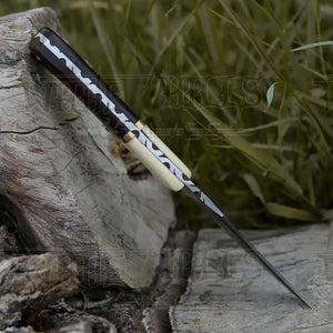 10” Custom Hand Forged Damascus Steel Full Tang Hunting Knife - Wood & Bone Handle H-026