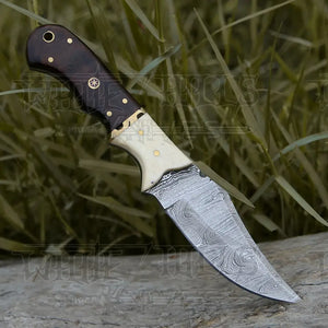 10” Custom Hand Forged Damascus Steel Full Tang Hunting Knife - Wood & Bone Handle H-026