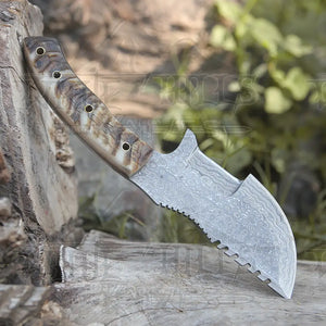 10”Custom Hand Made Forged Damascus Steel Tracker Hunting Camping Knife With Ram Horn Handle WH 3845
