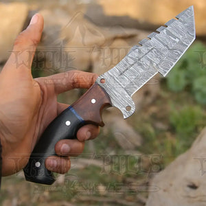 10”Custom Hand Made Forged Damascus Steel Tracker Hunting Camping Knife With Resin & Wood Handle