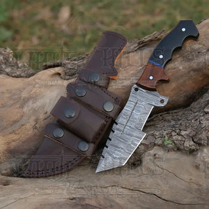 10”Custom Hand Made Forged Damascus Steel Tracker Hunting Camping Knife With Resin & Wood Handle