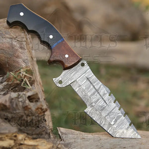10”Custom Hand Made Forged Damascus Steel Tracker Hunting Camping Knife With Resin & Wood Handle