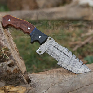 10”Custom Hand Made Forged Damascus Steel Tracker Hunting Camping Knife With Wood & Resin Handle