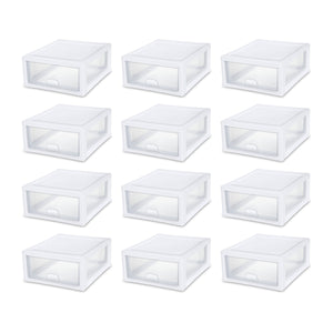 Sterilite 16 Quart Clear Plastic Stacking Storage Drawer Container Box, 12 Pack