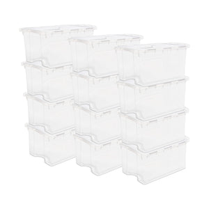 Sterilite 48 Qt Hinged Lid Storage Box Plastic Stackable Bin with Lid, 12 Pack