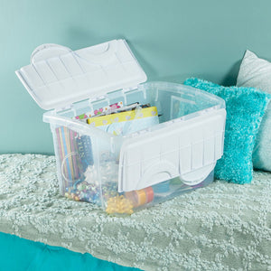 Sterilite 48 Qt Hinged Lid Storage Box Plastic Stackable Bin with Lid, 24 Pack