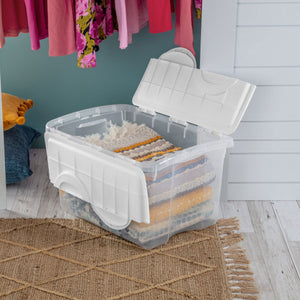 Sterilite 48 Qt Hinged Lid Storage Box Plastic Stackable Bin with Lid, 12 Pack