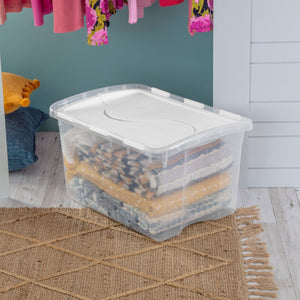 Sterilite 48 Qt Hinged Lid Storage Box Plastic Stackable Bin with Lid, 12 Pack