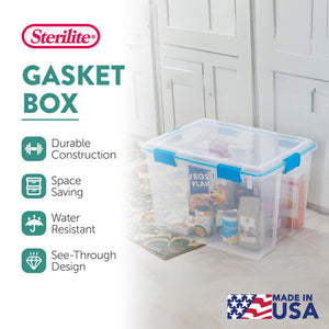 Sterilite 80-Qt Clear Plastic Stackable Storage Bin w/ Gasket Latch Lid, 12 Pack