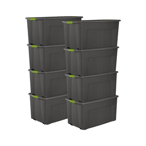 Sterilite 45 Gallon Plastic Stackable Storage Tote w/ Lid & Wheels, Grey, 8 Pack