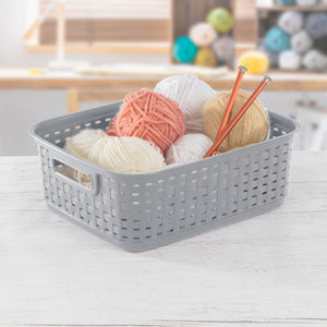 Sterilite Short Weave Wicker Pattern Storage Container Basket, Gray (12 Pack)