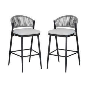 Outdoor Bar Height Metal Frame Counter Stools with Scallop-Shaped Backrest & Water-Resistant Cushions