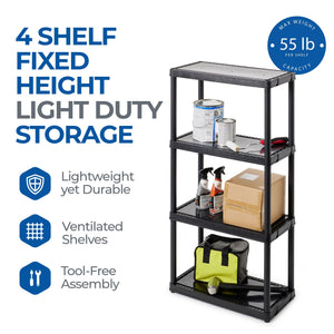 Gracious Living 4 Shelf Fixed Height Light Duty Storage Unit, Black (4 Pack)