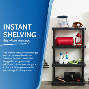 Gracious Living 4 Shelf Adjustable Height Ventilated Medium Duty Storage, Black